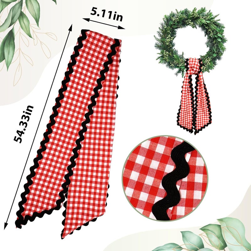 Ftuuo Wreath Sash for Front Door Red White Buffalo Plaid Wreath Satin Sash Black Wave Garland Ribbon Accessories for Wreaths Yard Doorway Indoor Outdoor Bow Bridal Shower Home Decor,5.11 x 54.33 - Image 2